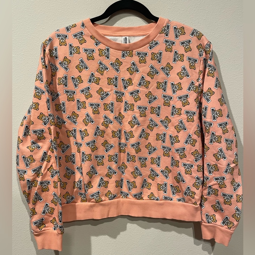 MOSCHINO Women's Teddy Bear Fleece Sweatshirt Orange Pink Size USA XS
